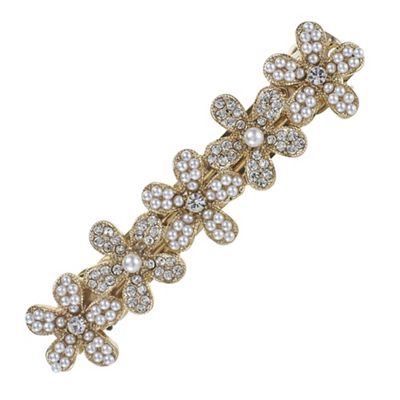 Gold crystal and pearl floral hair clip